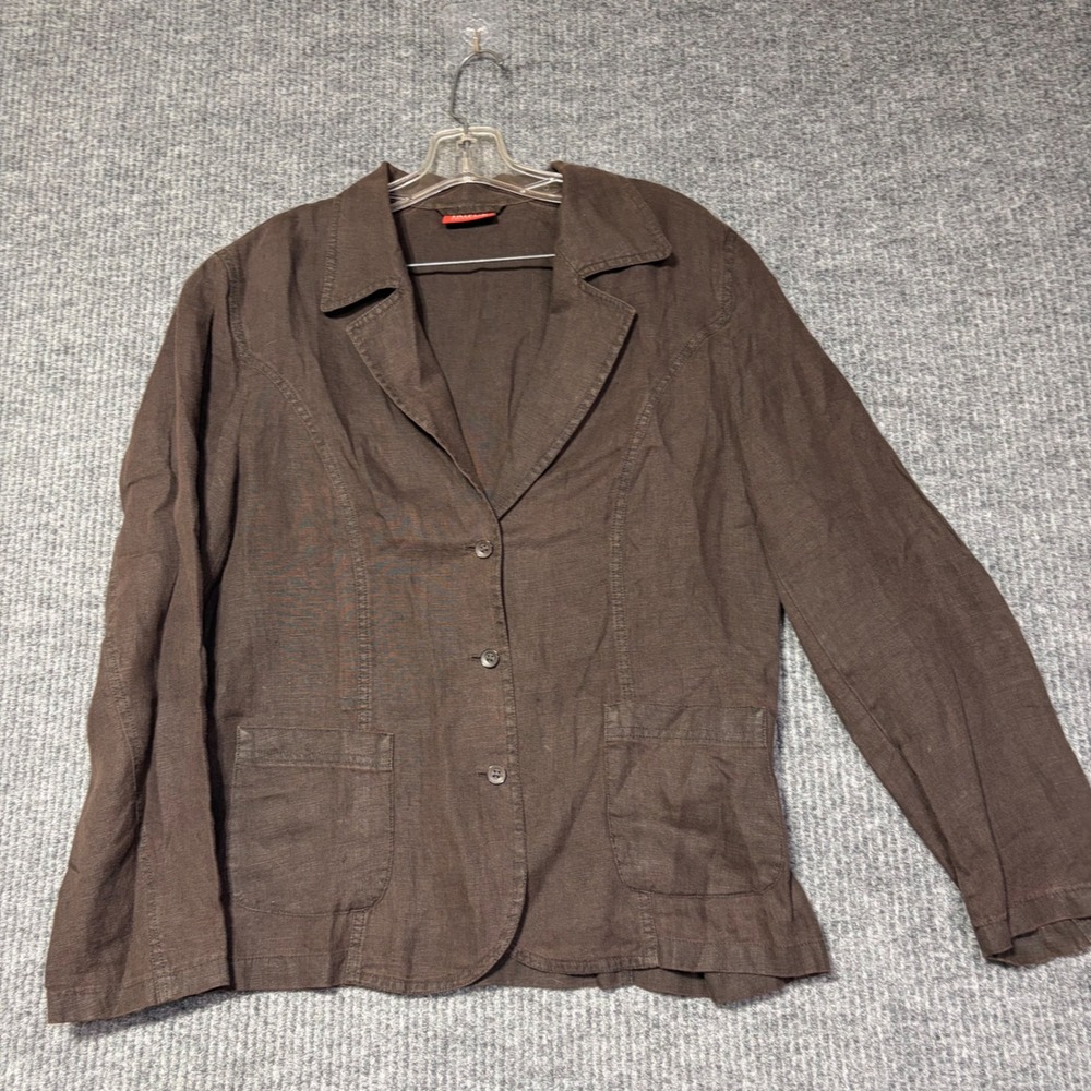 Taifun Brown 100% Linen Lightweight 3-Button Blazer Jacket Womens Size 12